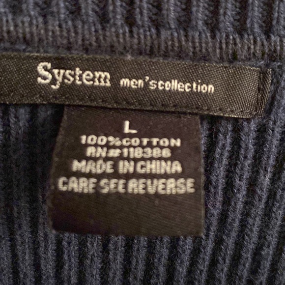 System Men’s Collection Blue Ribbed V-Neck Sweater - Picture 3 of 3